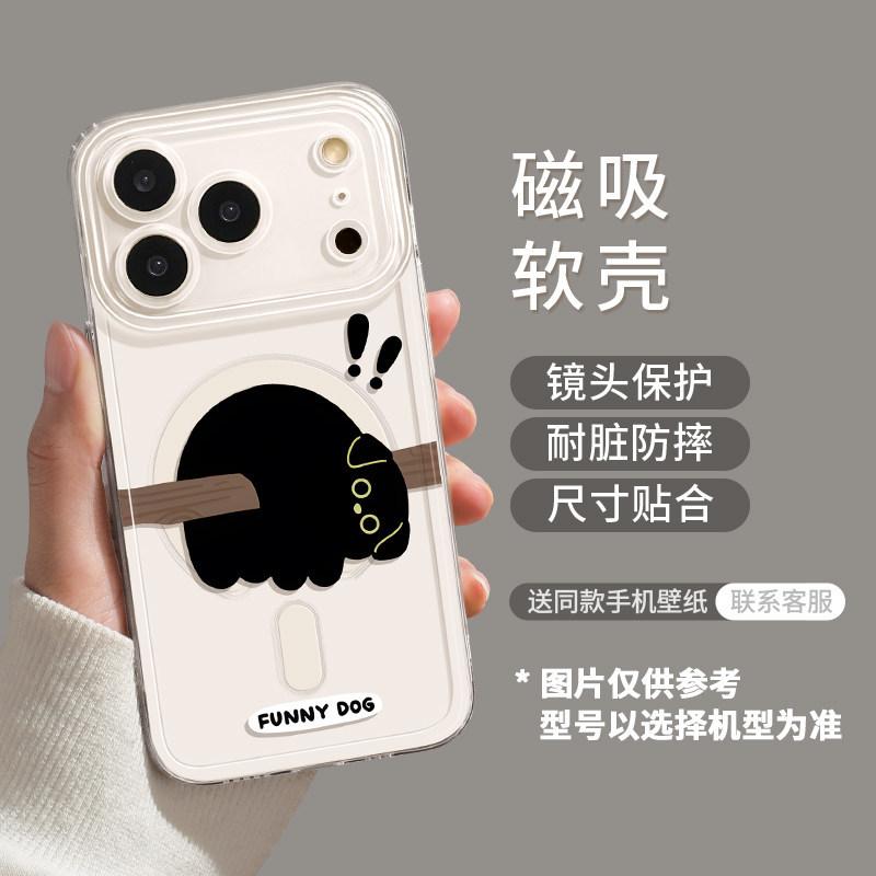 Black Cat Magnetic Suction Model Is Suitable for Apple 17 with Bracket iPhone16promax Transparent 14 Soft 15 Cute Mobile Phone Case