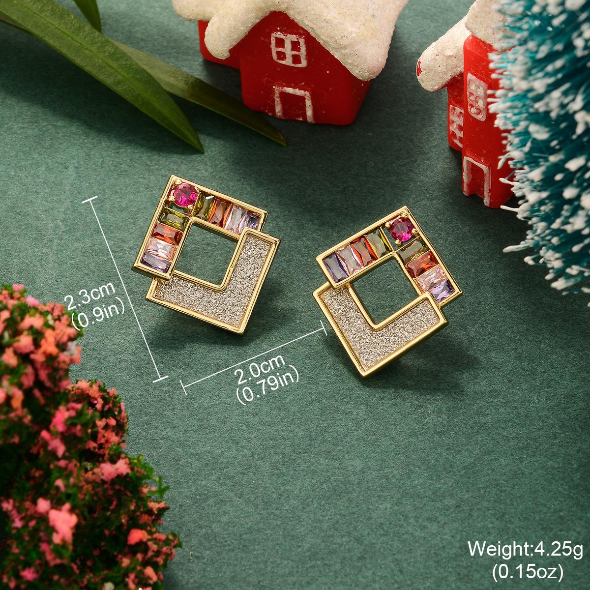 

Autumn and winter fashion high-end color zirconium earrings Christmas necklace earrings with diamonds, simple style geometric jewelry