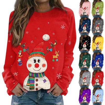 Women's Fashion Casual Long Sleeve Christmas Printed Neck Sweatshirt Top