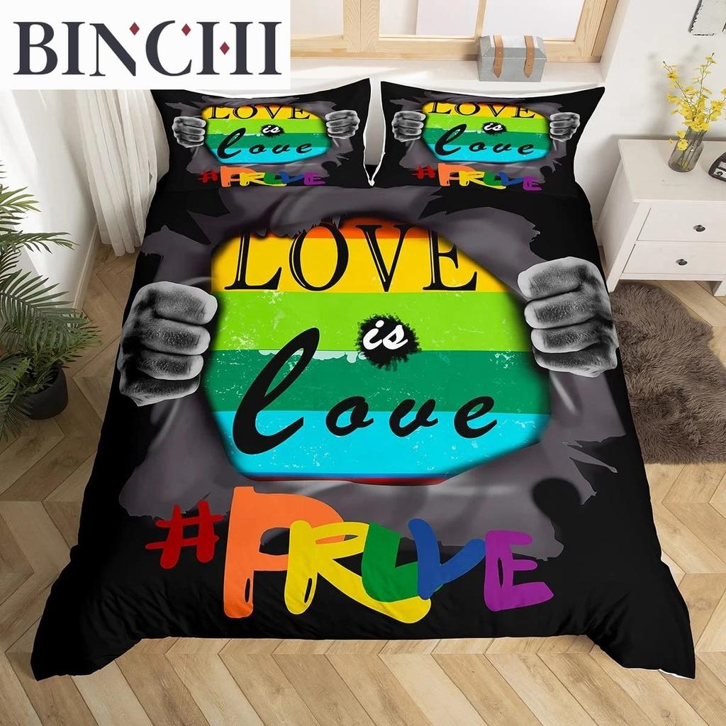 Love Is Love Duvet Cover Rainbow Bedding Collection Pride For Love Theme Romantic Comforter Cover Colorful Cartoon Car Bedspread Cover