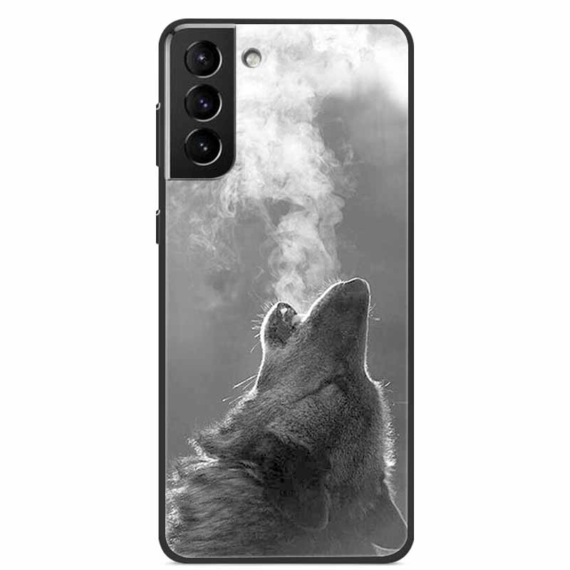 For Samsung S22 Case Wolf Lion Cat Black Silicone Soft Back Cover Case For Samsung Galaxy S21 FE S22 Ultra Phone Case S 22 Funda