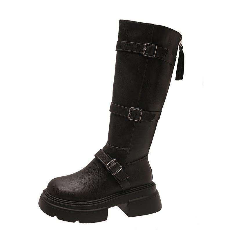 Retro classic versatile platform boots women's 2025 autumn and winter new temperament small man height and thinness knight boots