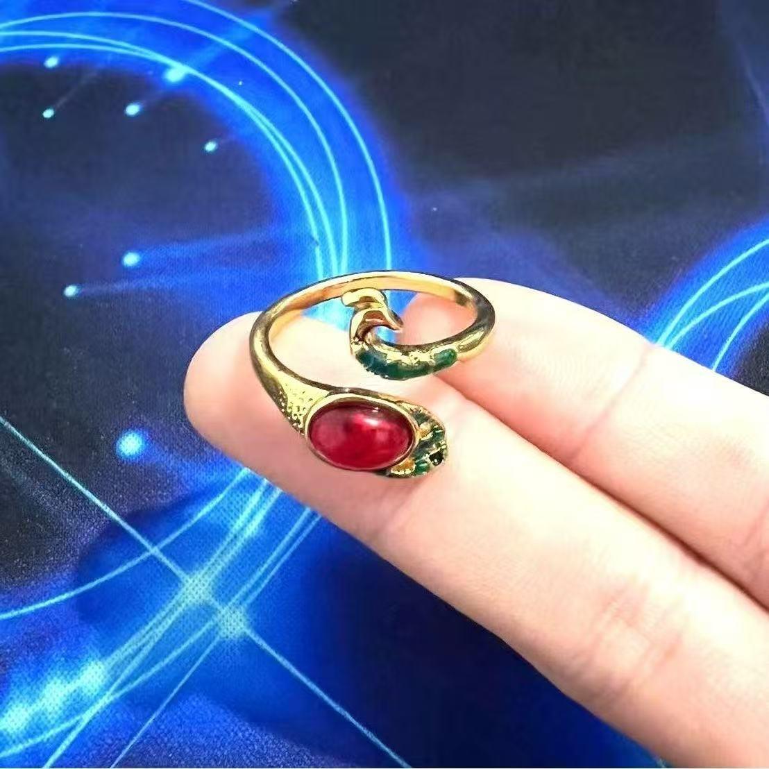 Adjustable Peacock Ring: Colorful Red Stone Gold Ring for Women