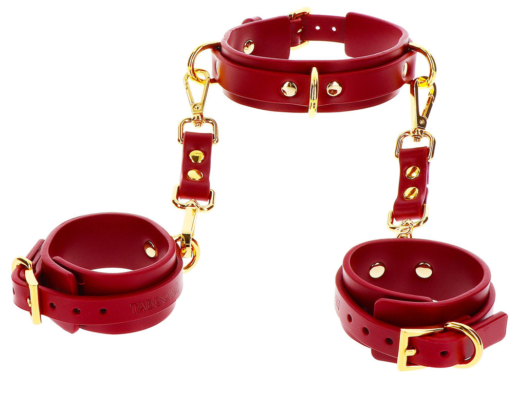 Taboom Red D-Ring Collar with Wrist Cuffs - TABOOM - Bondage & Restraints