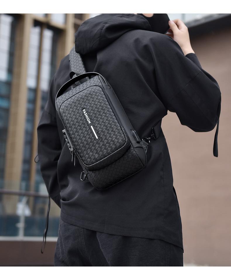Mens Fashion Casual Woven Sling Bag Large Capacity Chest Bag ...