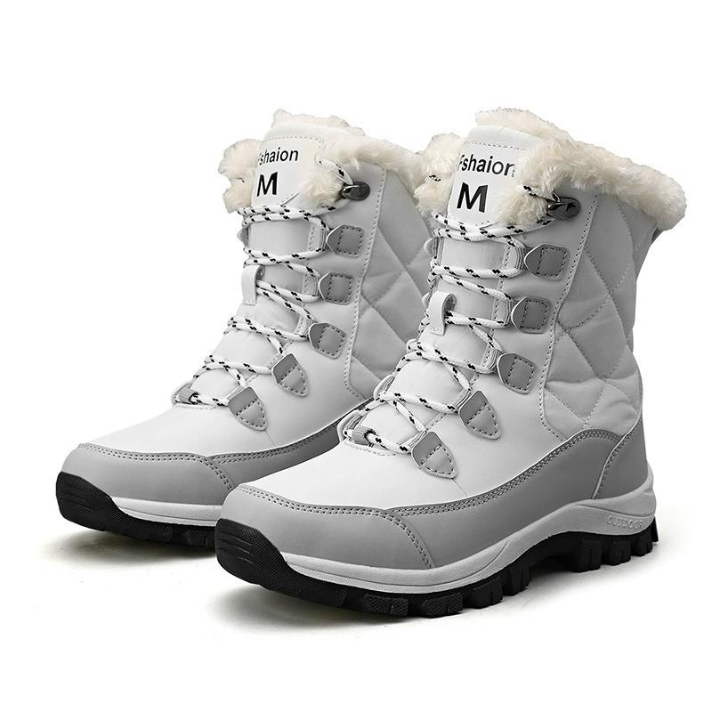Ladies Autumn Winter Waterproof and Anti Slip Thick Wool Lined High Top Snow Boots with Thick Sole Suitable for Outdoor Activities