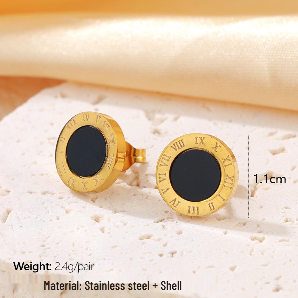 Gold Roman Numeral Stud Earrings & Necklace Set: Stylish, Exquisite Daily Jewelry for Women.