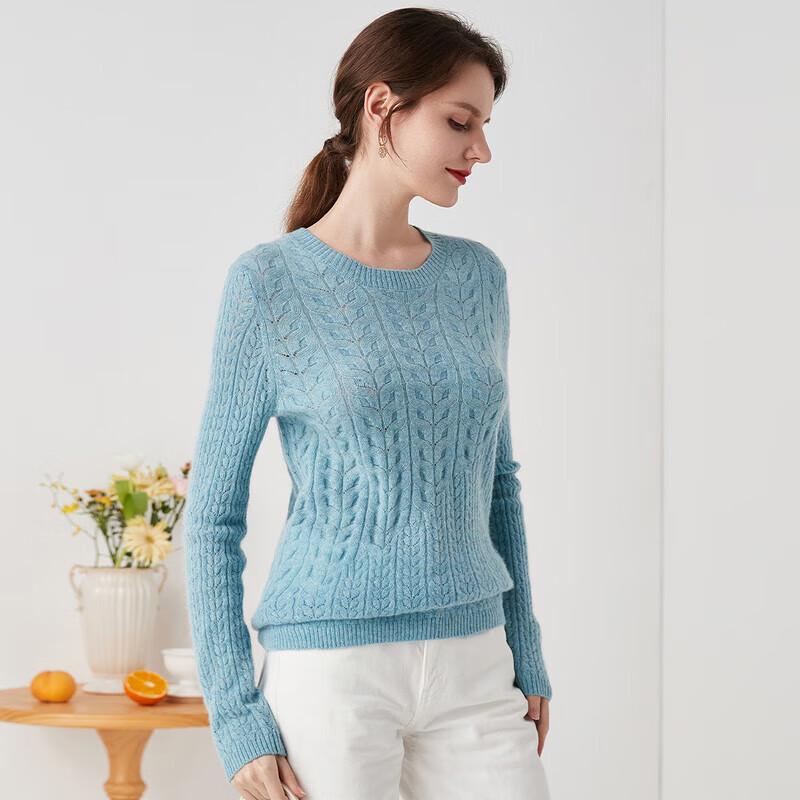 Zhaojun Women's Pure Color Round Neck Cashmere Sweater