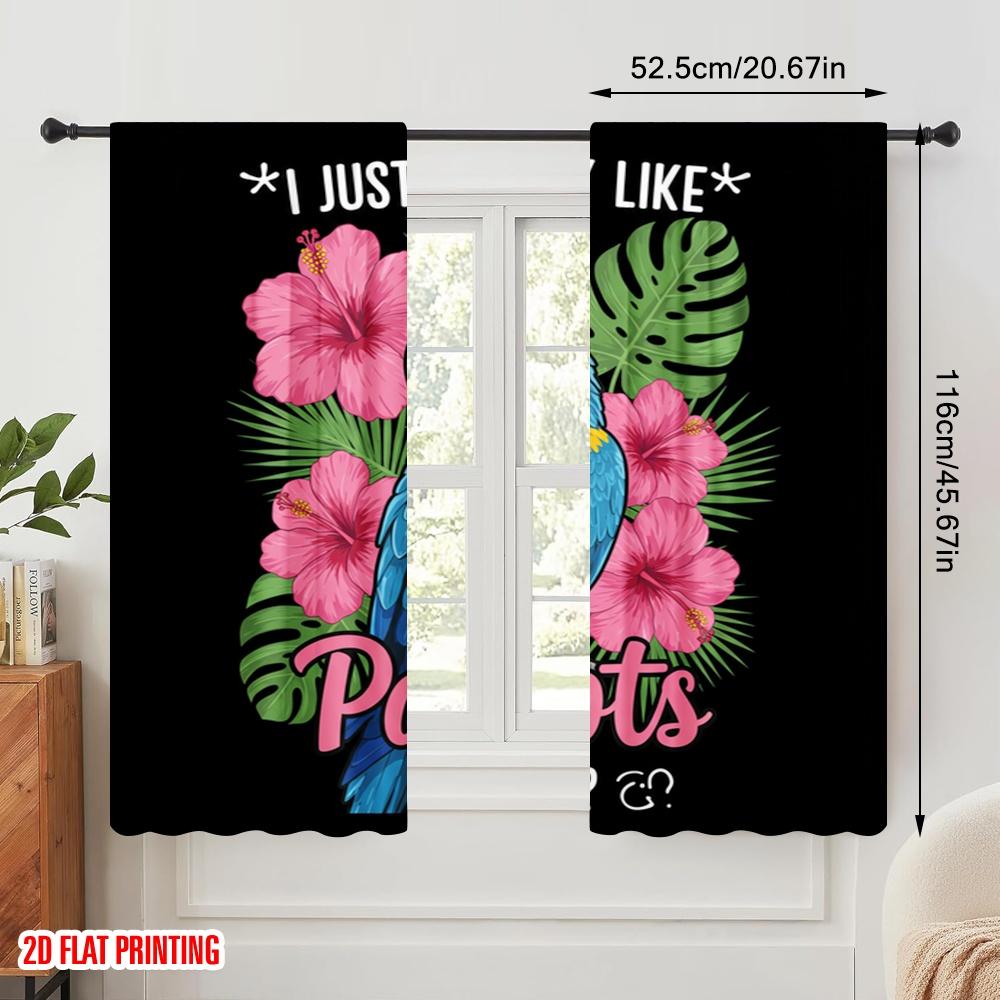 2 τεμ. 2D επίπεδη εκτύπωση Κουρτίνες Παραθύρου Μπλε Κίτρινος Παπαγάλος Τροπικά Λουλούδια 100% Πολυεστερικό Ύφασμα Χωρίς Ηλεκτρισμό Εποχιακό Πάρτι