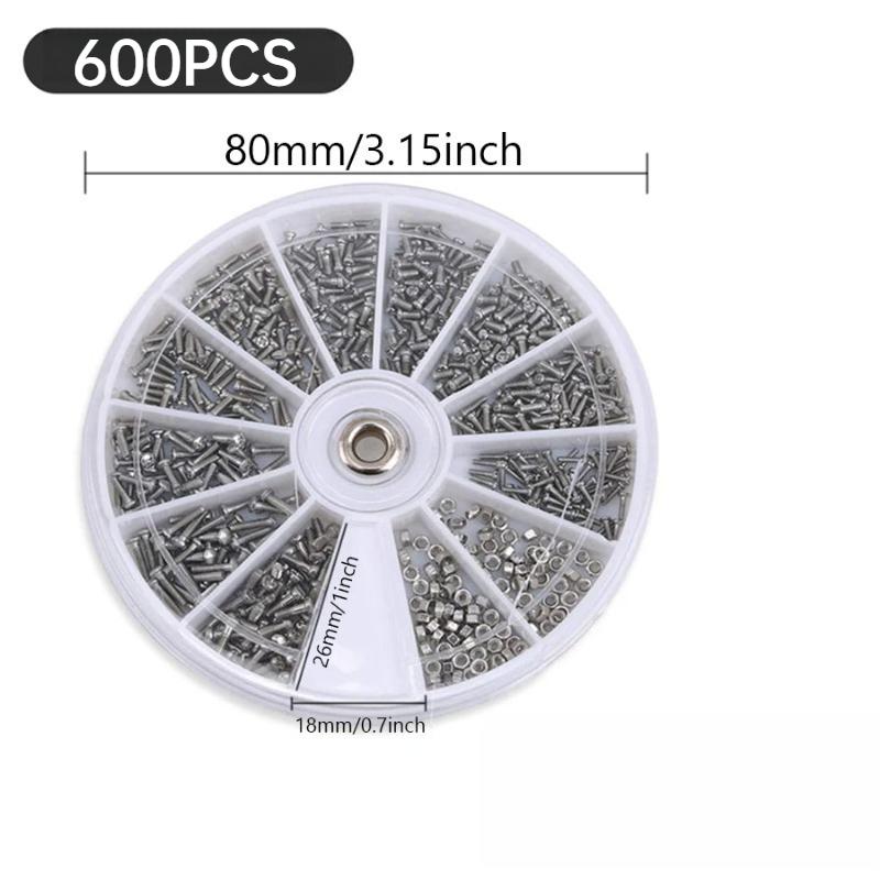 

12 Видів Маленьких Гвинтів Гайок Набір Асорті M1 M1.2 M1.4 M1.6 Гвинт для Годинників Окулярів Рамок Інструменти для Ремонту з Викруткою 600pcs Screws