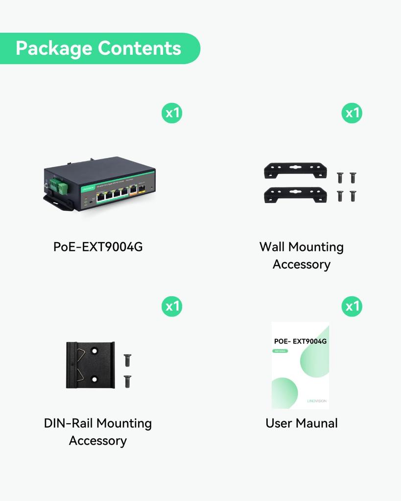 LINOVISION Industrial Gigabit BT90W PoE Switch and PoE Optional DC Power SFP DIN Rail PoE Powered Switch Support 820 Feet Long Range PoE 4-Port
