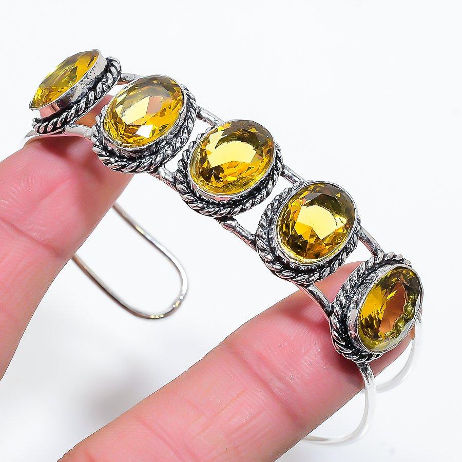 

Этнический браслет-манжета ручной работы с драгоценным камнем цитрином, регулируемый SR-10658