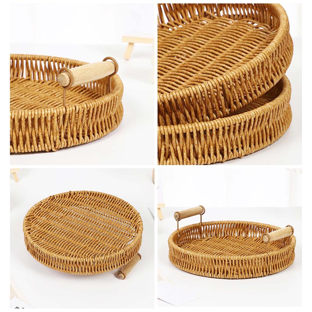 Handmade Wicker Storage Baskets Imitation Rattan Woven Baskets Compact Bread Fruit Organizer Home Organization Tray