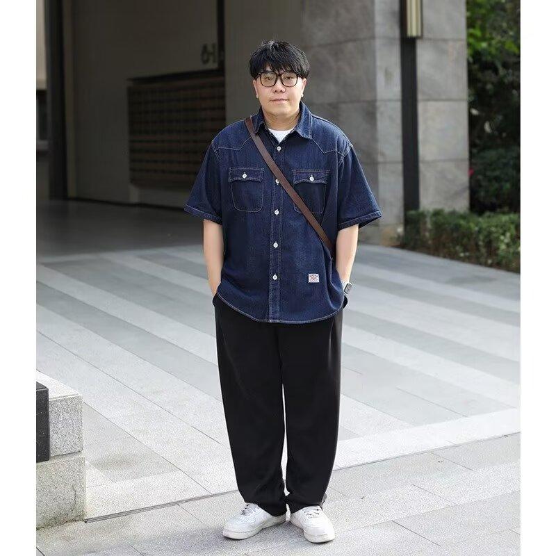 Japansk Retro Mote Merke Sommer Løs Denim Kortarmet Skjorte Kunstnerisk Ungdom Arbeidsklær Skjorte Herre- Og Dame Lagvis Jakke