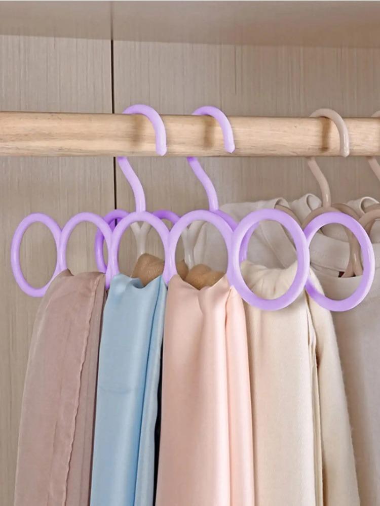 5pcs Plastic Solid Pants Hanger Multifunctional Hanger Circle Space Saving Ties Scarf Socks Storage Hanger Laundry Drying Rack