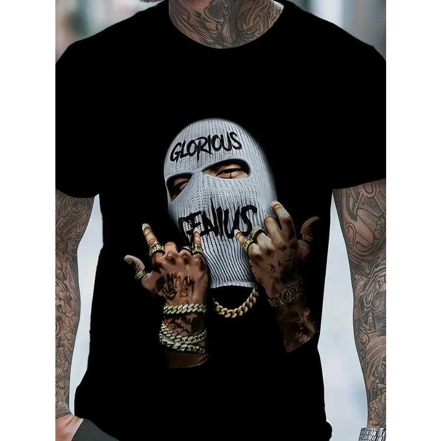 Men Black Cartoon Print 3d T Shirt Short Sleeve O-Neck TShirt Vintage Polyester Breathable Sport Casual Large Size T-Shirts Men’s