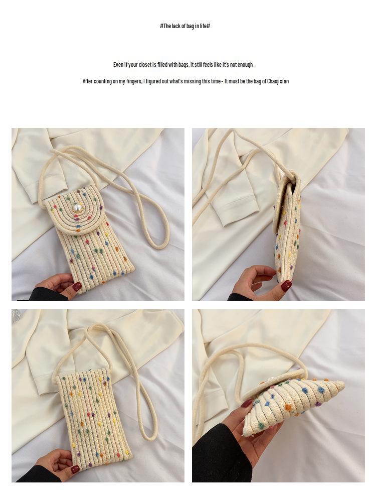 Colorful Woven Crossbody Straw Bag: Cute Cotton Rope Design, Perfect for Cell Phones - A Stylish Single Shoulder Bag for Women