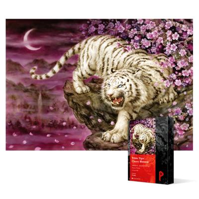 1000 Piece Jigsaw Puzzle - Cherry Blossom White Tiger Under the Moonlight, Popular Korean Puzzle
