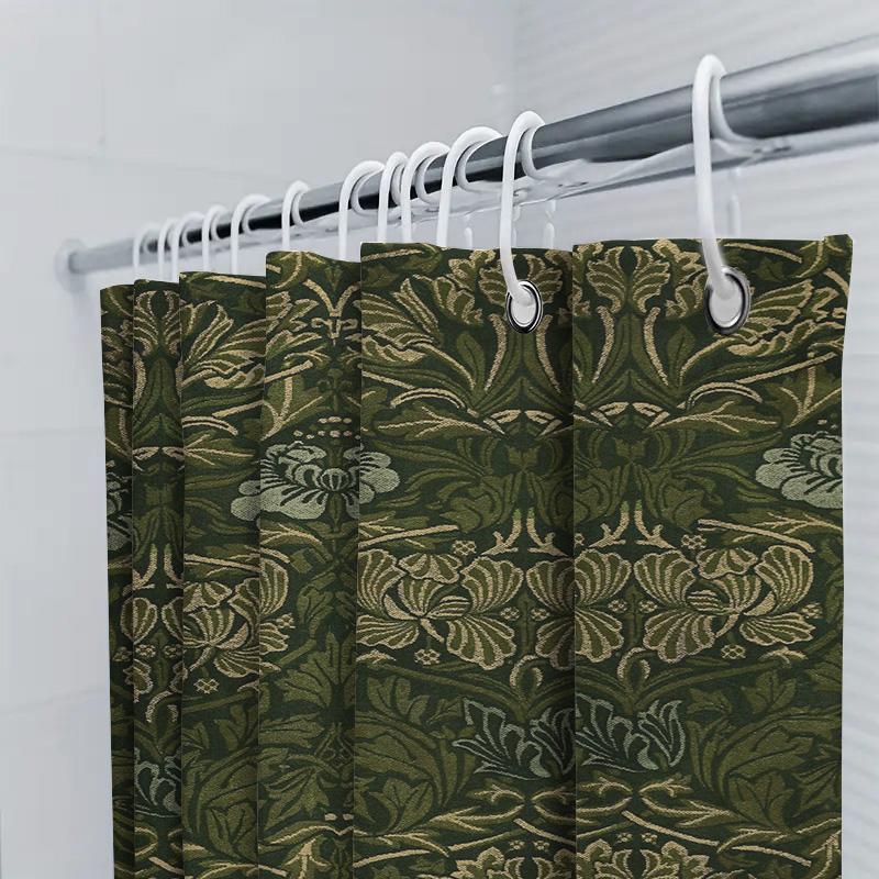 Luxurious Green Damask Shower Curtain Elegant Home Decor For Bathroom Polyester Fabric With Hooks (Size: 72X84)