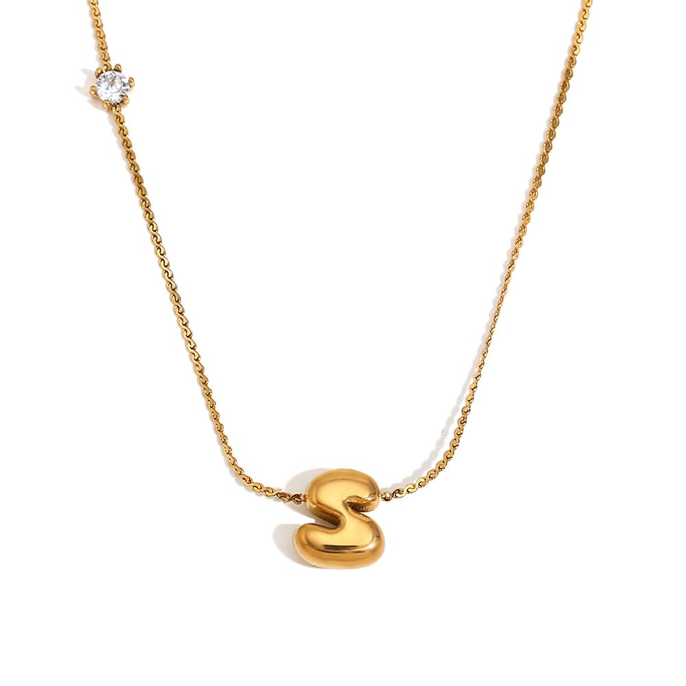 

MamacitaSlay Classic Elegant 26 Initial Letter Pendant 18K Gold Plated 1mm Chain Round Zircon Women s Stainless Steel Necklace 45cm