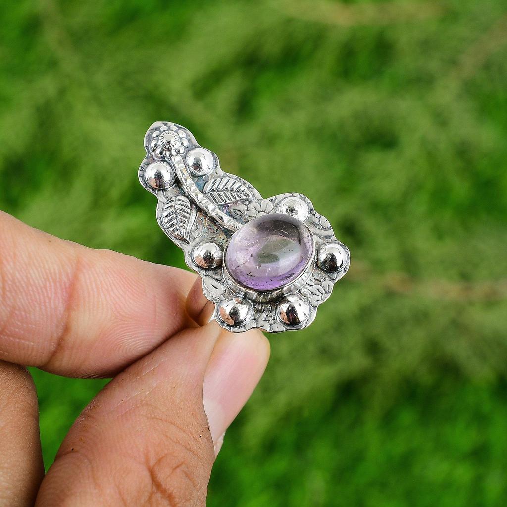 Natural African Amethyst Solitaire Flower Bezel Ring Jewelry 925 Sterling Silver