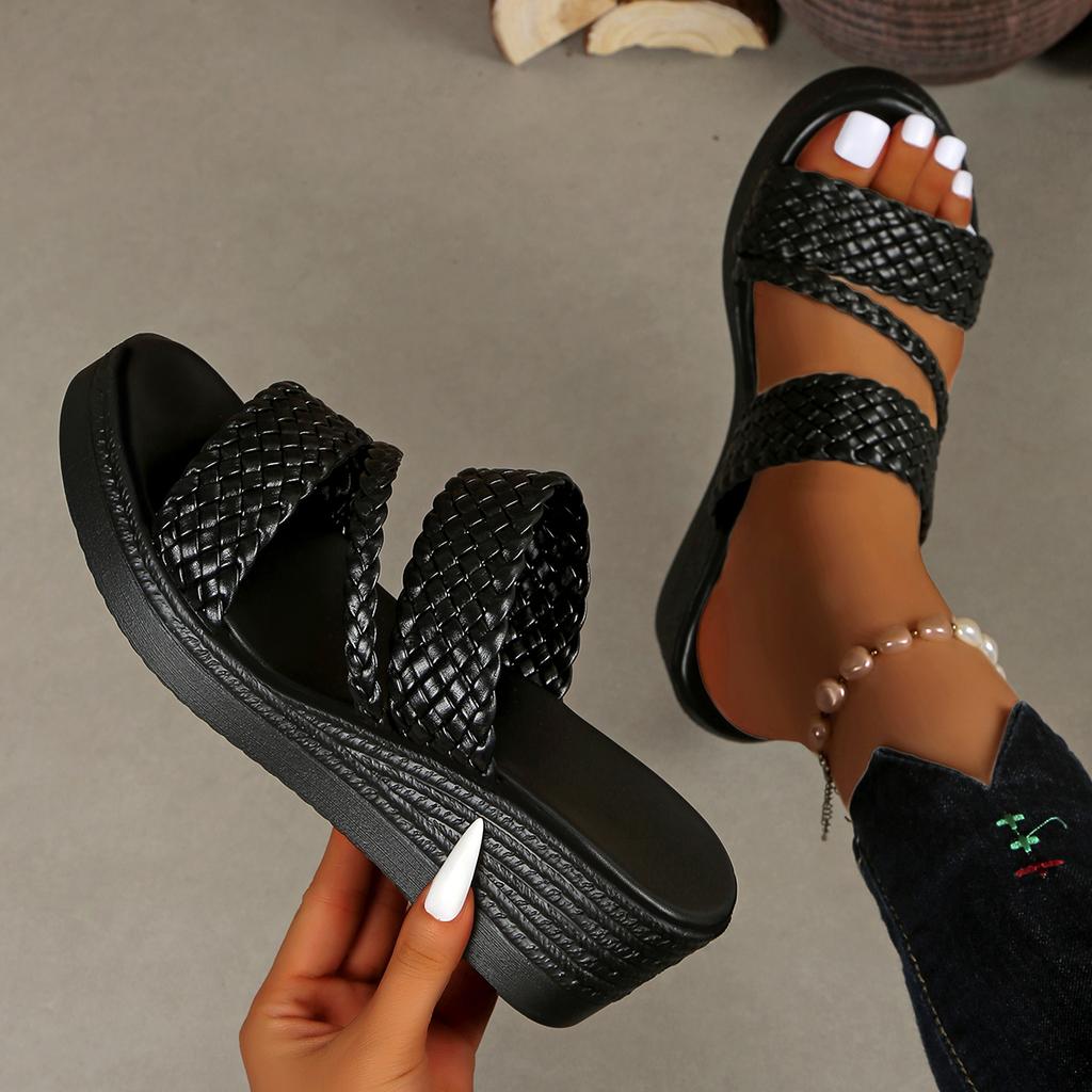 Sandalias de cuña para mujer Verano Mujer Slip on Tacón alto Moda Zapatos de mujer Cómodos Flor Exterior Sandalias de plataforma