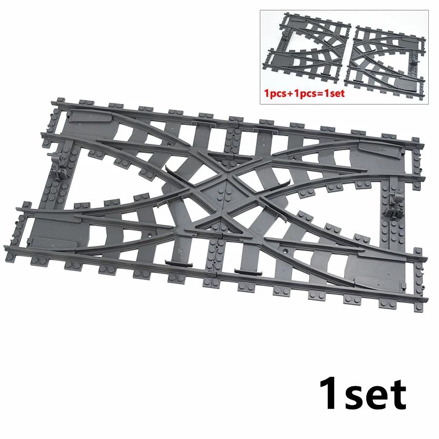 MOC Binari per Treni Città Incrocio Deviatoio Flessibile Biforcazione In Salita Rettilinei Curvi Mattoncini Ferrovie Giocattoli Creativi Fai da Te
