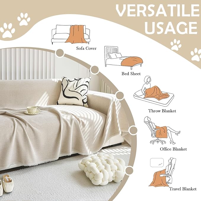 Boho Sofa Slipcover Couch Cover Living Room Pet Soft with Tassel Washable Chenille Protector Sofa Covers Throw Blanket Stylish