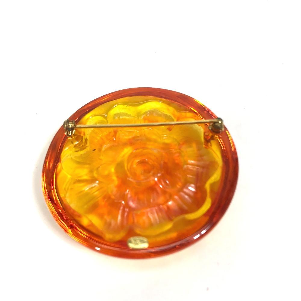 Chanel Brand Accessories 96A Camellia Circle Type Brooch Plastic Orange