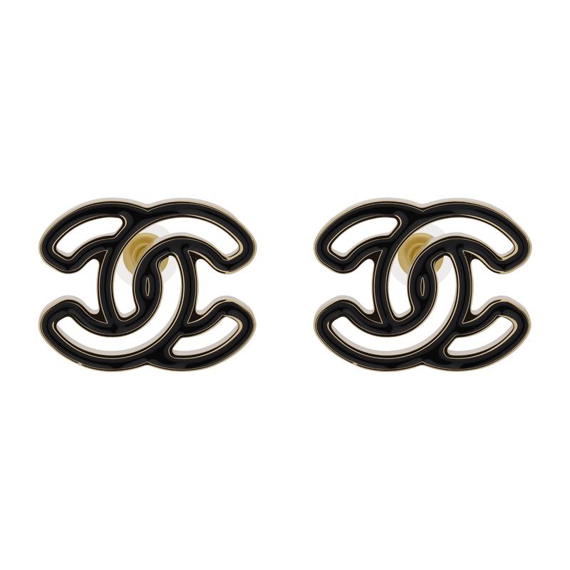 

CHANEL Retro Elegant Three-dimensional Double C Earrings Metal Earrings Women s Black чорний