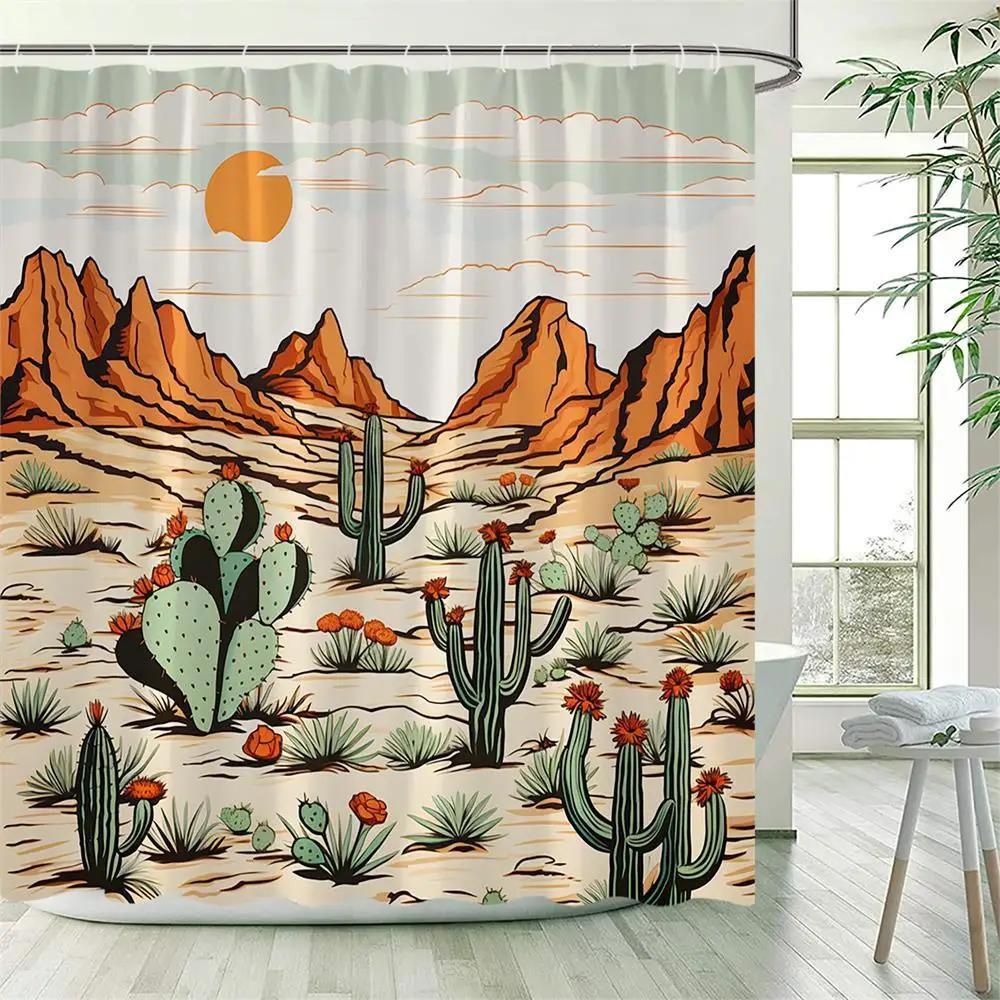 Duschvorhänge im japanischen Stil Grün Bambus Koi Karpfen Tropischer Kaktus Berg Wasserlandschaft Stoff Badezimmerdekor mit Haken