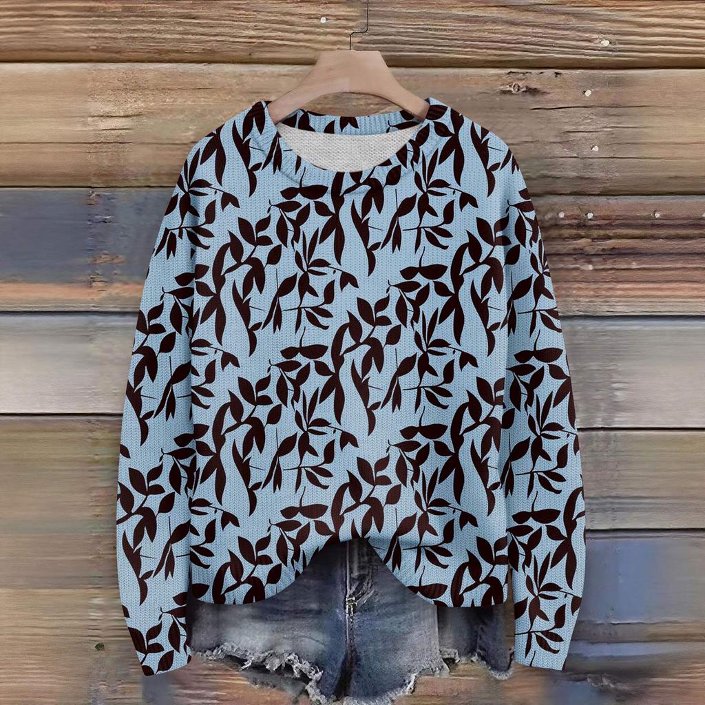 Svetry s dlouhým rukávem pro ženy s kulatým výstřihem, ležérní, roztomilý pletený svetr s potiskem, nadměrný