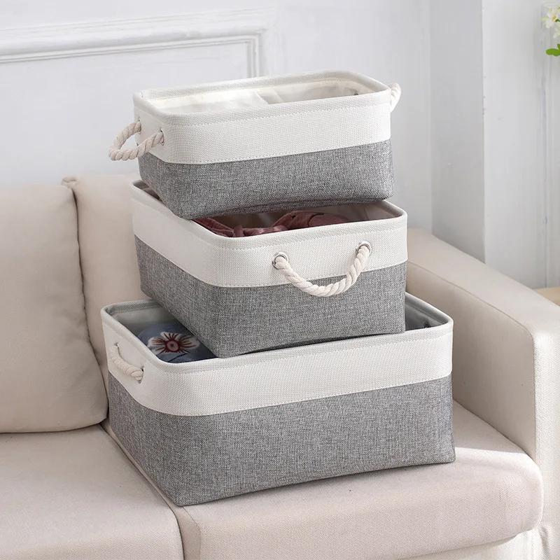 Large Capacity Sundries Sorting Box Splicing Folding Linen Storage Basket with Rope Handle for Baby Toy Clothing Socks Organizer