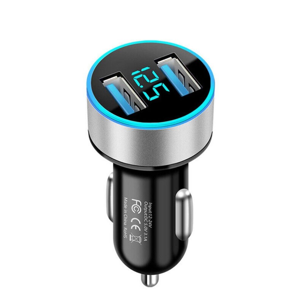 Phone LED Voltmeter Socket Cigarette Lighter For iPhone For Samsung 2-Port Adapter Car Charger