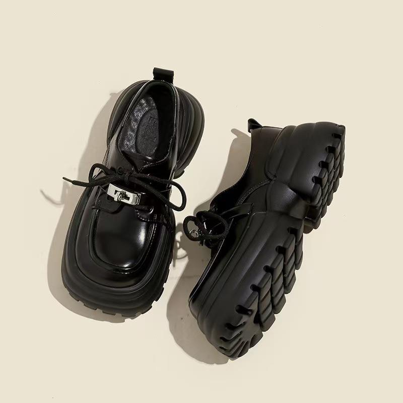 

New niche design platform single shoes fashionable super versatile retro cake shoes small leather shoes 35 чёрный
