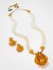 Gold-Plated White Stone-Studded & Beaded Temple Jewellery Set