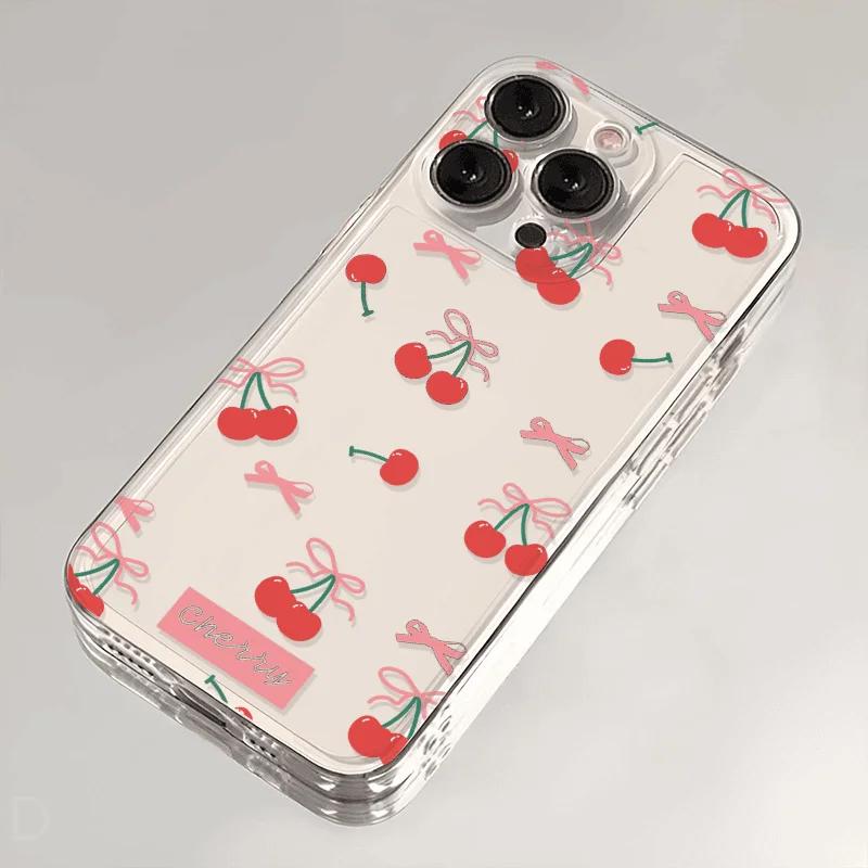 Korean Cute Bow Cherry Clear Case For Infinix Note 30 40 50 Hot 40 Pro 30 Play 30i 50 Smart 8 9 10 Tecno Spark 30C 10 20 Pro