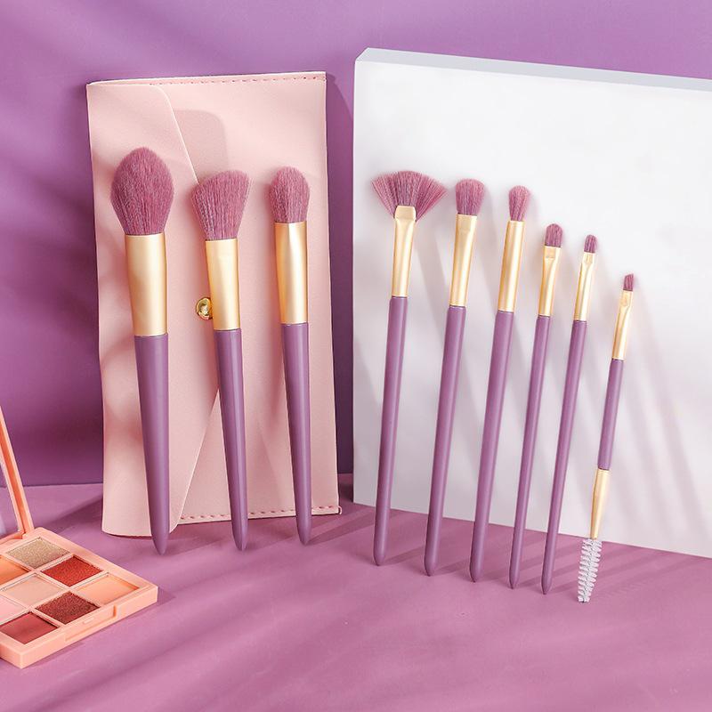 9-Piece Floral Makeup Brush Set: Purple Potato Handle & Soft Corn Silk Fibers