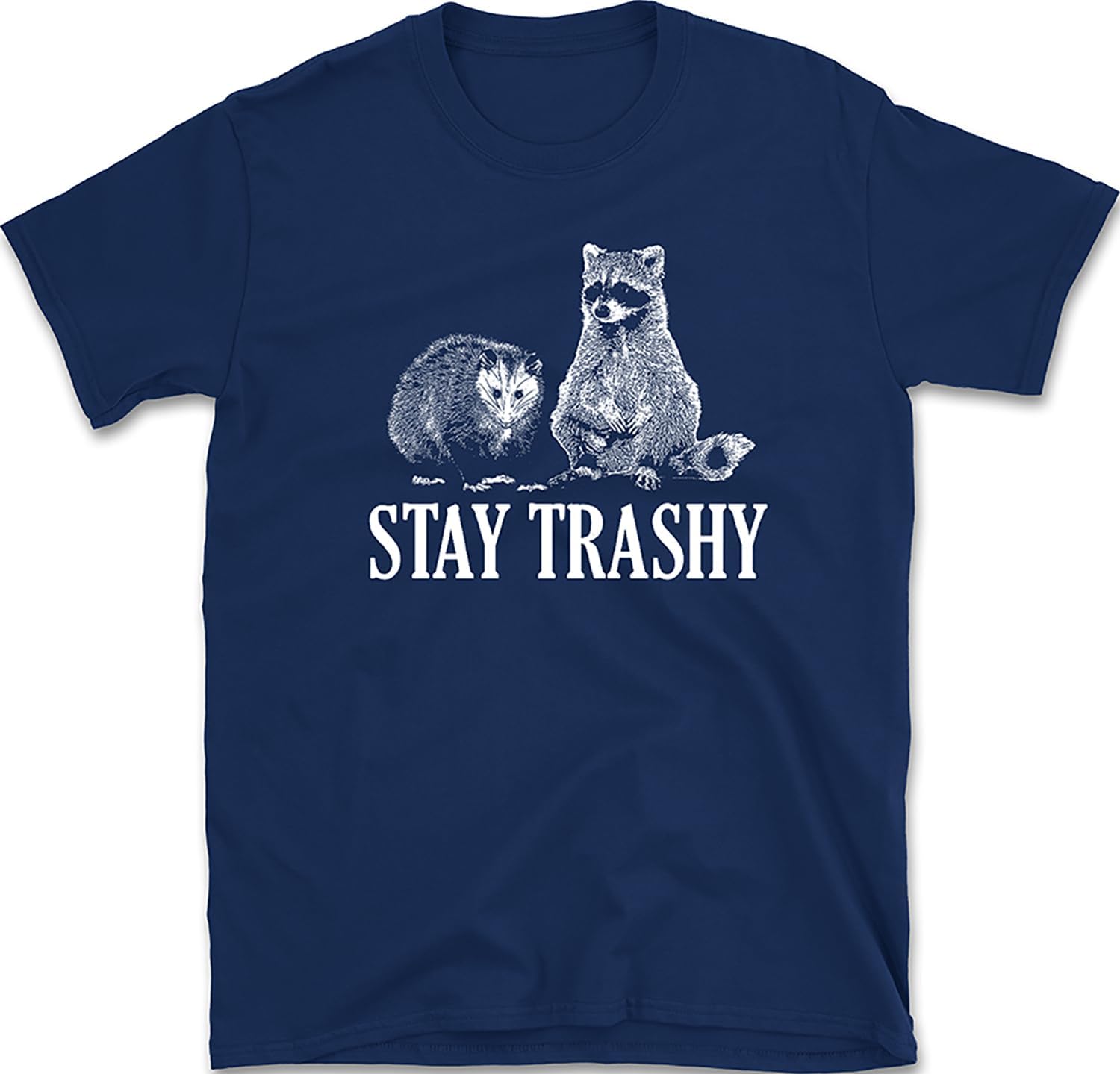Stay Trashy T-Shirt | Funny Raccoon and Opossum Meme Tee | Humor Animal Graphic Shirt S разноцветный