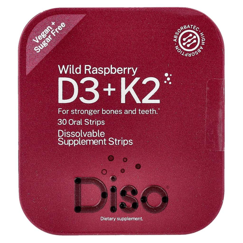 Diso, Vitamin D3 + K2, Wild Raspberry, Oral Strips, 30