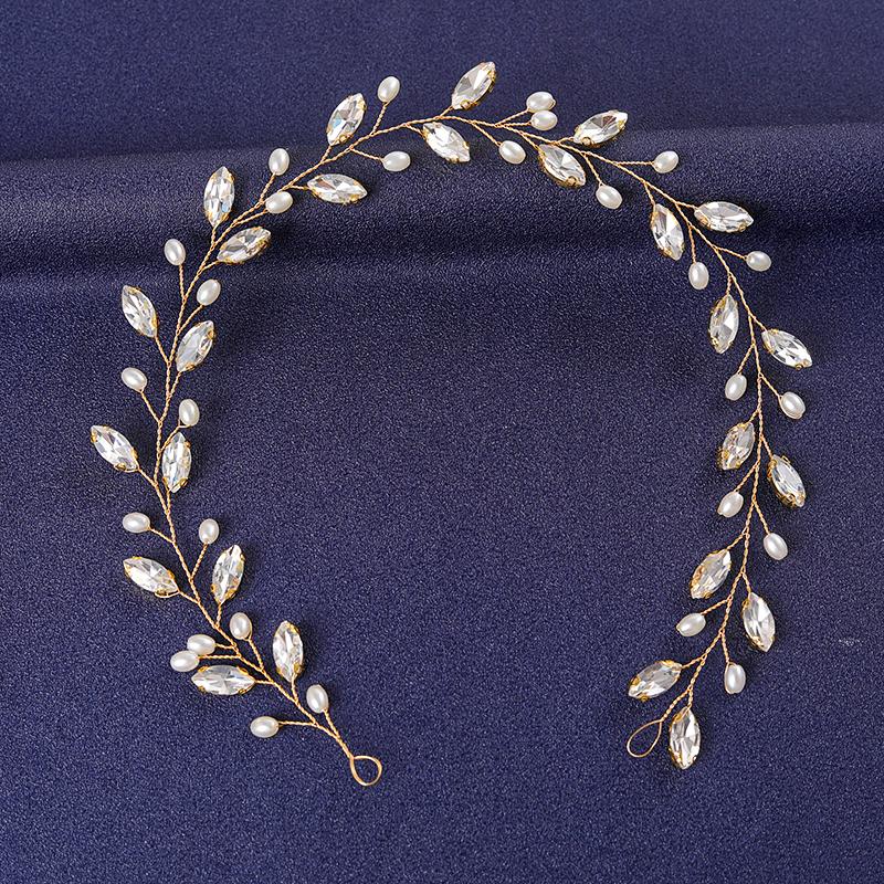 Gold Color Flower Leaf Hairband Tiara For Women Party Crystal Pearl Headband Bridal Wedding Hair Accessories Jewelry Comb Band