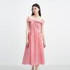 LEDIN French Style Contrast Ruffled Flutter Sleeve Long Dress