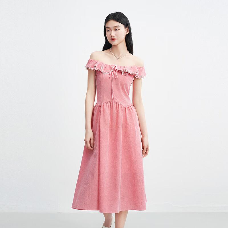 LEDIN French Style Contrast Ruffled Flutter Sleeve Long Dress