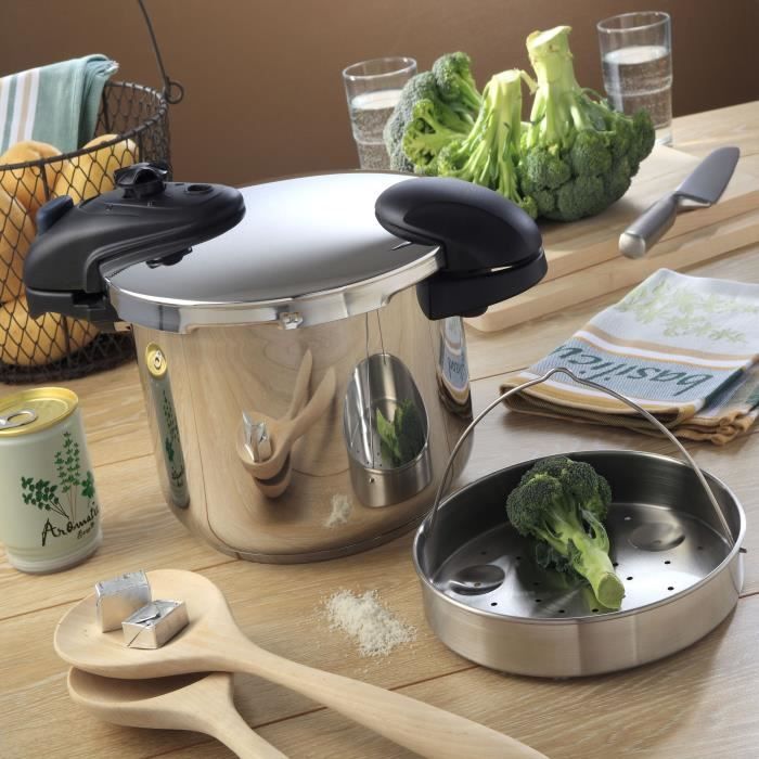 KITCHEN MOVE - ASO22-6L - Cocotte Minute À Baïonnette 6L - Cuve INOX - Diamètre 22 Cm Avec Panier Cuisson Vapeur