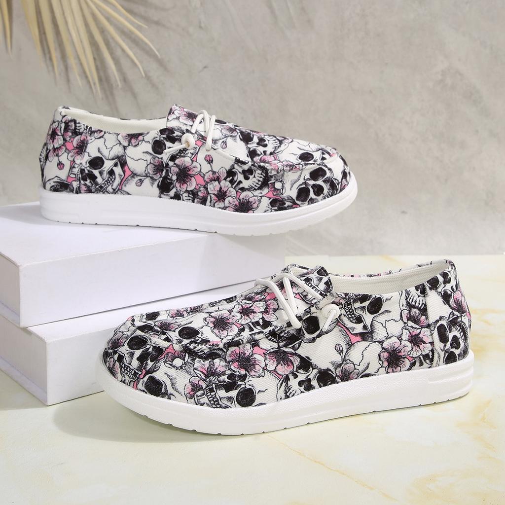 Fashion 2025 Women Sneakers Lightweight Floral Print Canvas Shoes Comfy Walking Flat Sneakers Women Slip-on Round Toe Casual Shoes Women