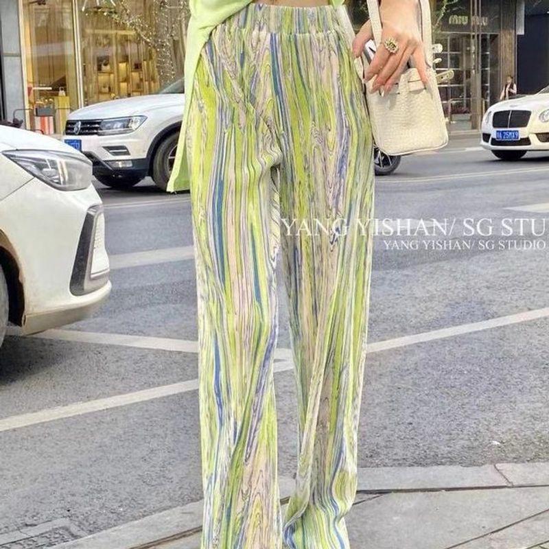 

High Waist Lengthened Wide Leg Pants Variegated High Waist Extra Long Mop Wide Leg Pants green M