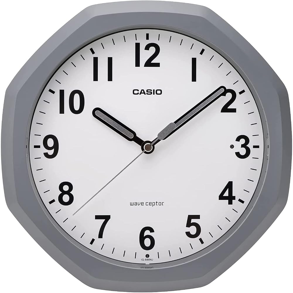 CASIO Wall Clock, Radio-Controlled, Gray, Analog, Automatic Illumination, Nighttime Second Hand Stop, Suitable for Wall and Tabletop Use, IQ-888NJ-8JF