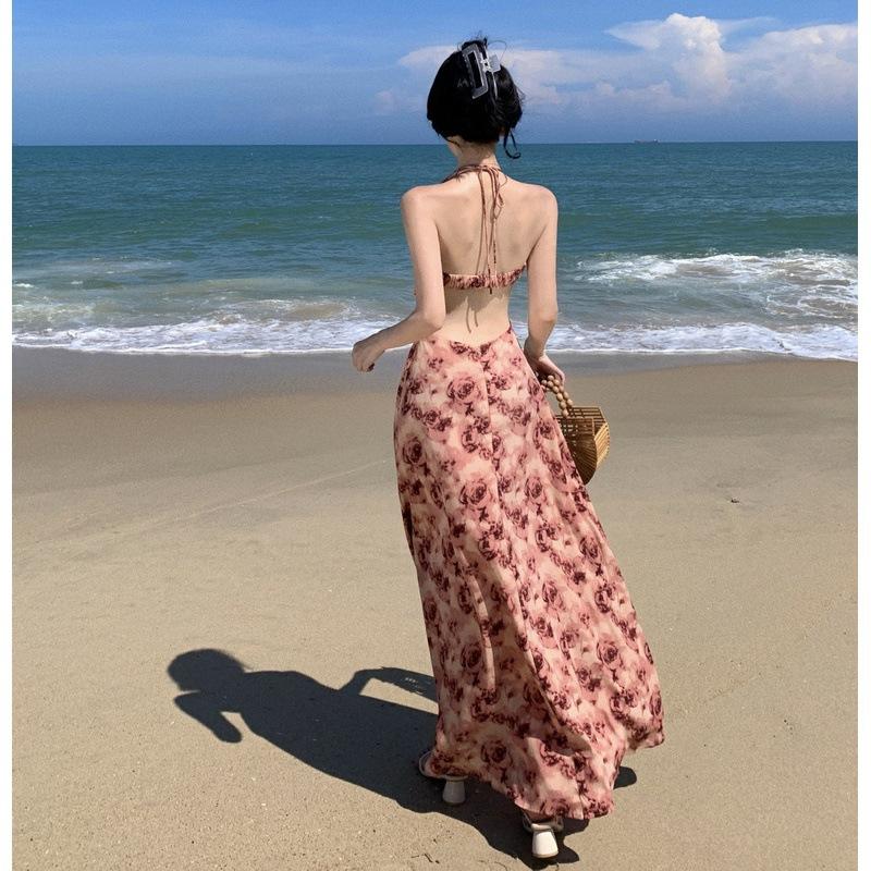 

YYFS Женская мода лето весна цветочный узор принт без рукавов свисающий вырез высокая талия повседневные платья XL красный