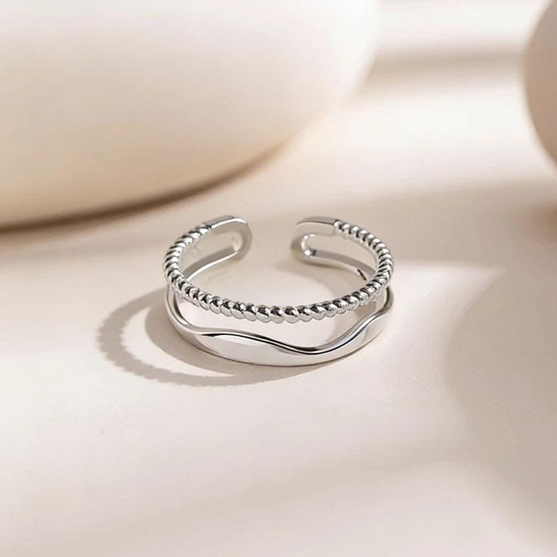 1Pcs Double-layer twisted wire ring with adjustable opening. Women's simple stainless steel ring.