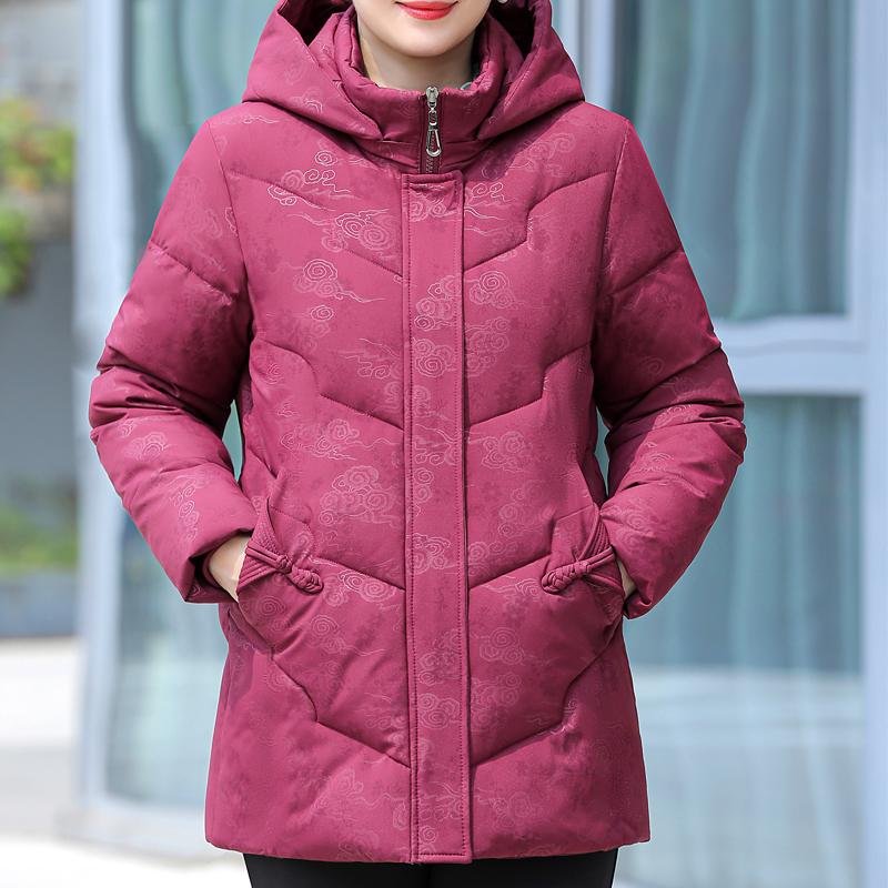 Palton de iarnă pentru femei de vârstă mijlocie cu glugă, mărimi mari, îmbrăcăminte exterioară elegantă, largă, groasă, caldă, parka, jachete pentru doamne